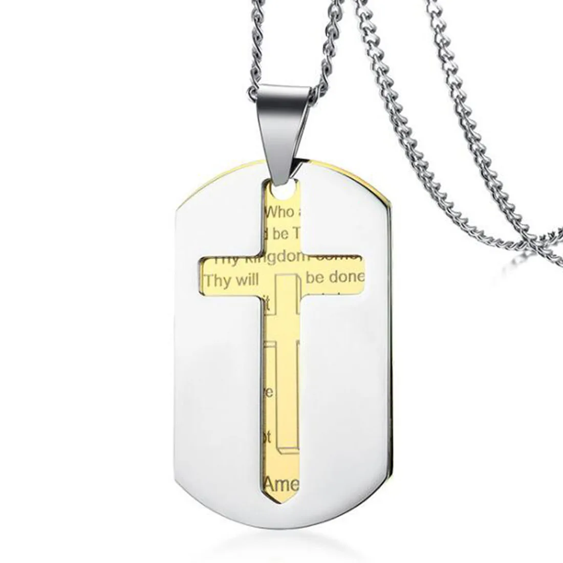 

NLJSF00136 Cool Mens Stainless Steel Faith on God Lord's Prayer Jewelry Cross Pattern Hollowed