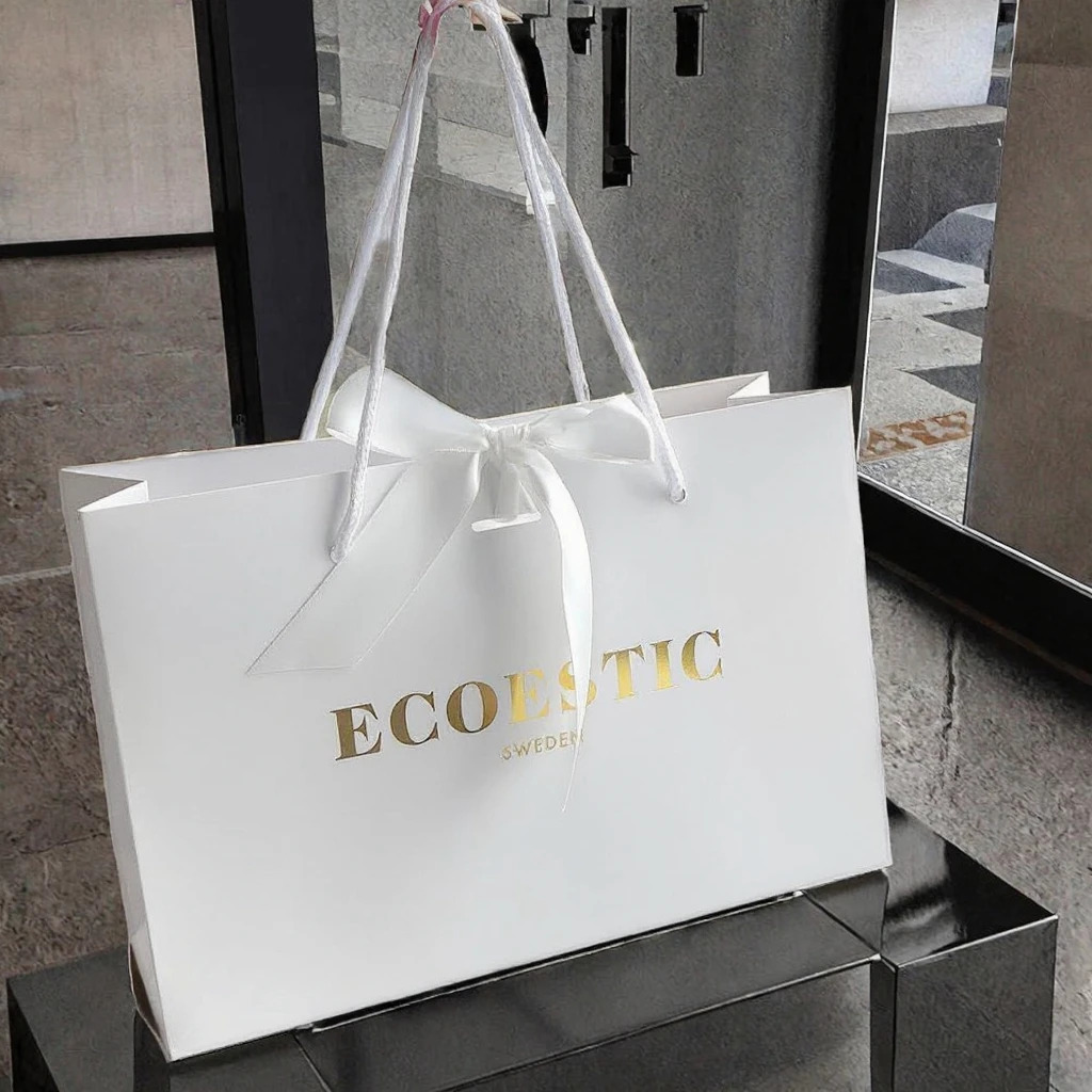 2025 Customized Classic Art Paper Bags for Clothing Fashion Accessories Ribbon Logo Business Personal Gift for Shoes Socks Fur