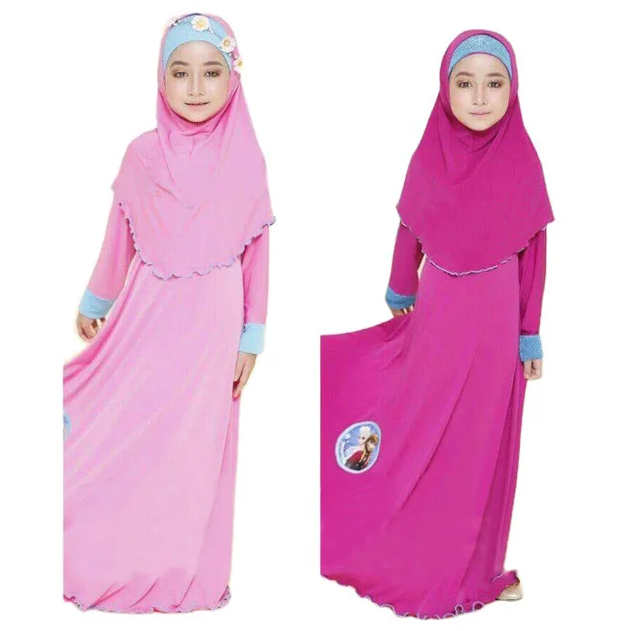 

2020 High quality rose madder blue pink available prayer dress abaya kids kids hijab and abaya islamic kids clothing, Light blue , rose madder, pink