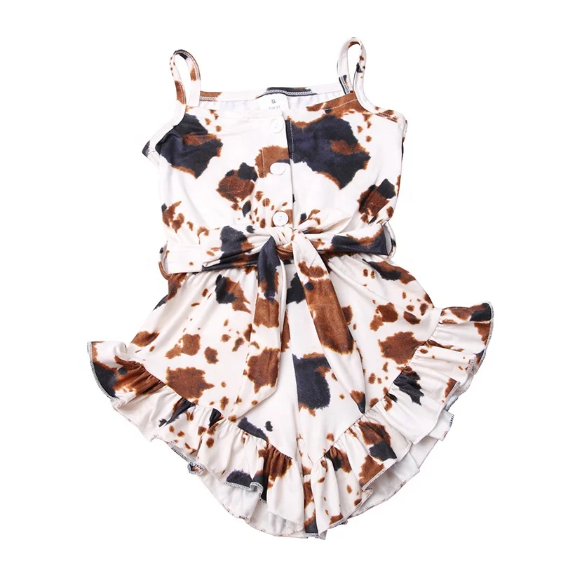

Fashion Summer Cow Printed Camo Toddler Baby Girls Ruffles Sling Jumpsuit Newborn Infant Romper, As picture