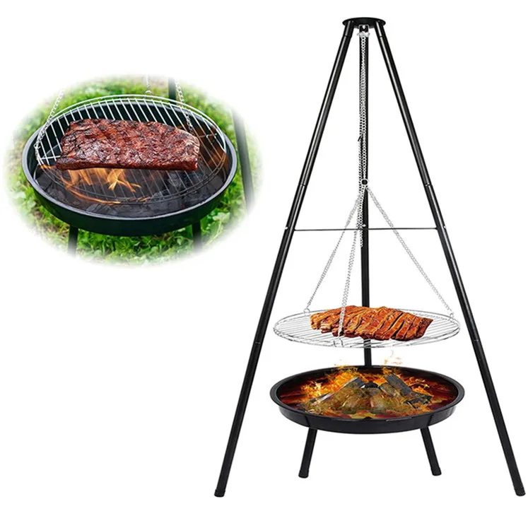 

Outdoor Camp Hanging Tripod Fire Pit BBQ Grills