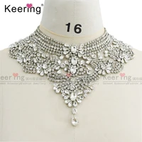 

WDP-165 New Keering Design Wedding Dress Part Dress Bridal Flower Crystal Collar Neckline Rhinestone Applique