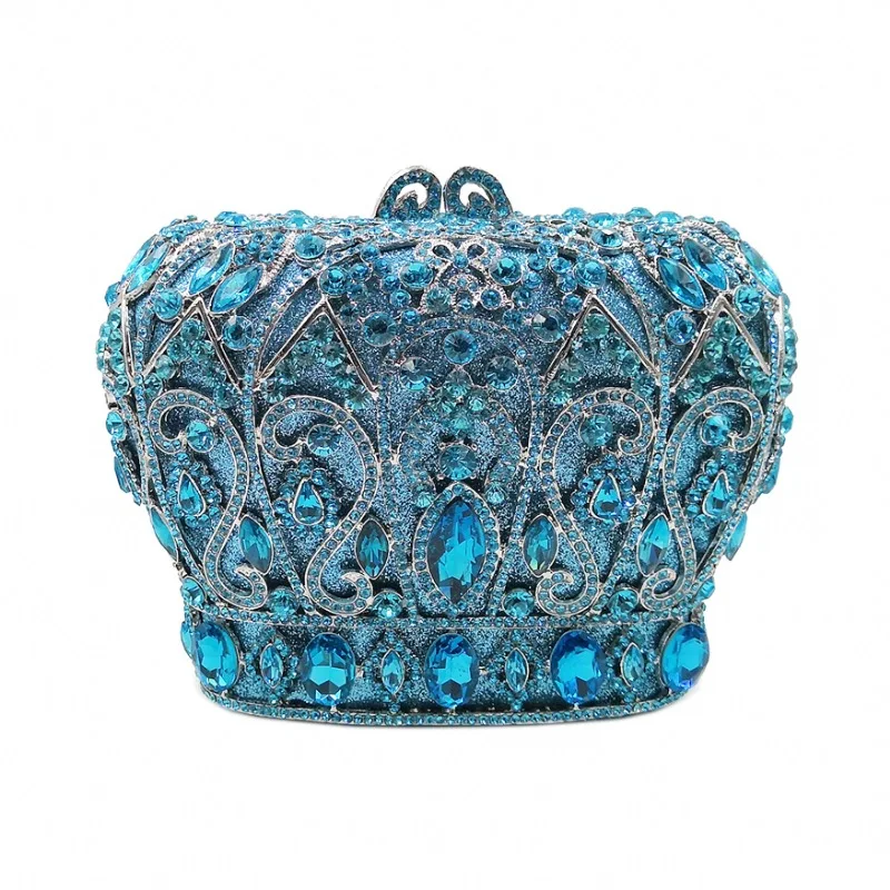 

Elegant Blue Bling Crown Rhinestone Purse Bag Fashion Ladies Evening Handbag Fashion Handmade Diamond Clutches Bags/, Blue/gold/silver/rose red