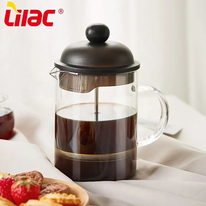 

Lilac FREE Sample 0.6L/0.8L/1L germany style customized replacement plastic lid borosilicate glass french press coffee maker