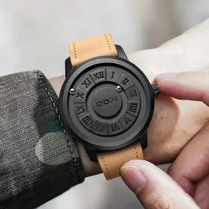 2023 New DOM 1345 Hot Trend Concept New Man Watch Creative Scrolling Pointer Magnetic Force Fashion Waterproof Wrist Watch