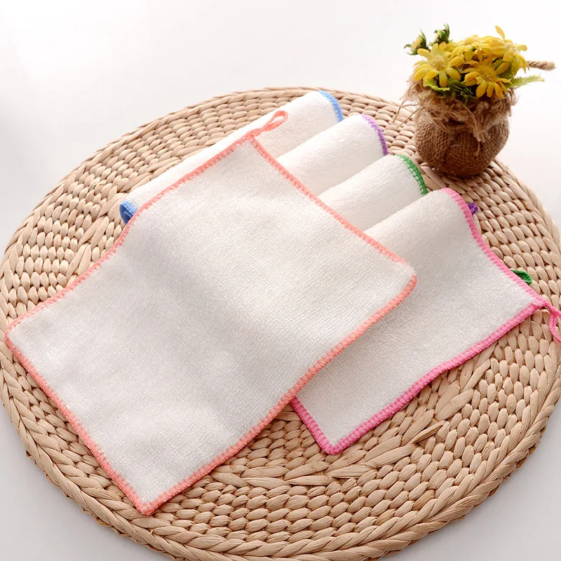 Kitchen thick double-layer color edging bamboo fiber dish cloth 23*18cm Korea non-stick oil dish towel rag