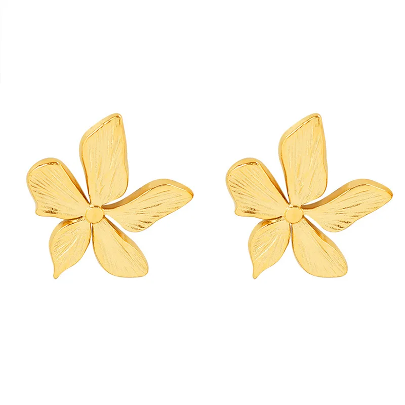 

Simple Stainless Steel 18K Gold Plated 3D Embossed Flower Earring Stud Titanium Steel Personalized 2cm Floral Petals Earrings