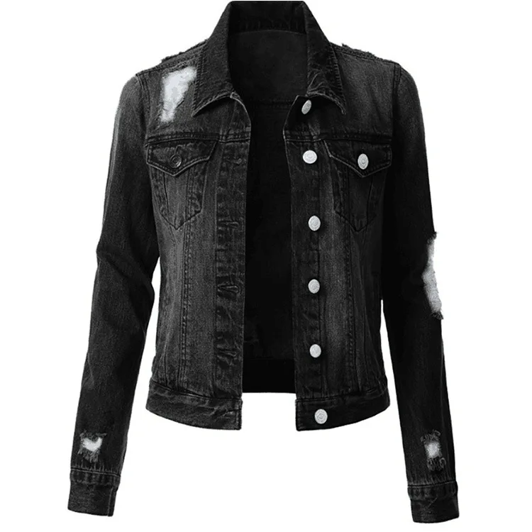 

Women's denim jacket Shredded slim jacket