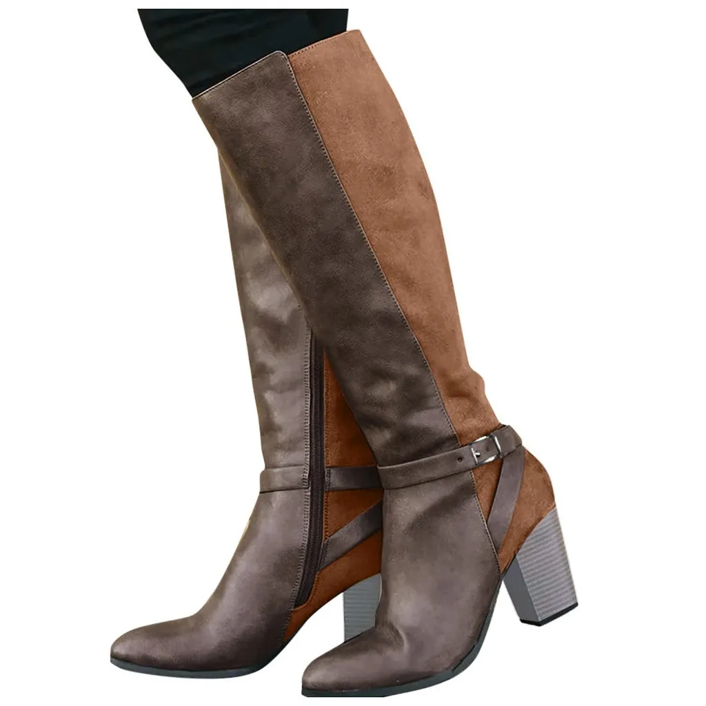 

Europe and The United States winter new thick heel pointed women high boots side zipper women boots, As shown in figure