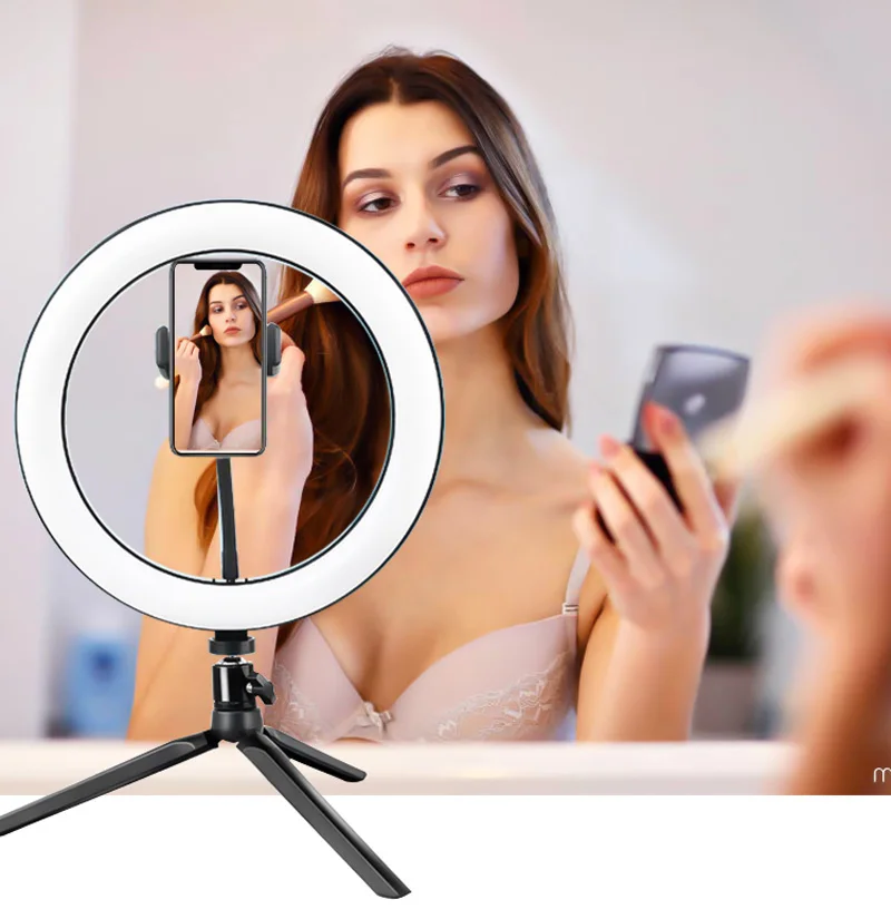 

ZM YouTube Tik Tok Vlog Mirror 10 Inch 26 cm Circle Selfie Led Light Ring Fill Lamp With Tripod Stand dimmable