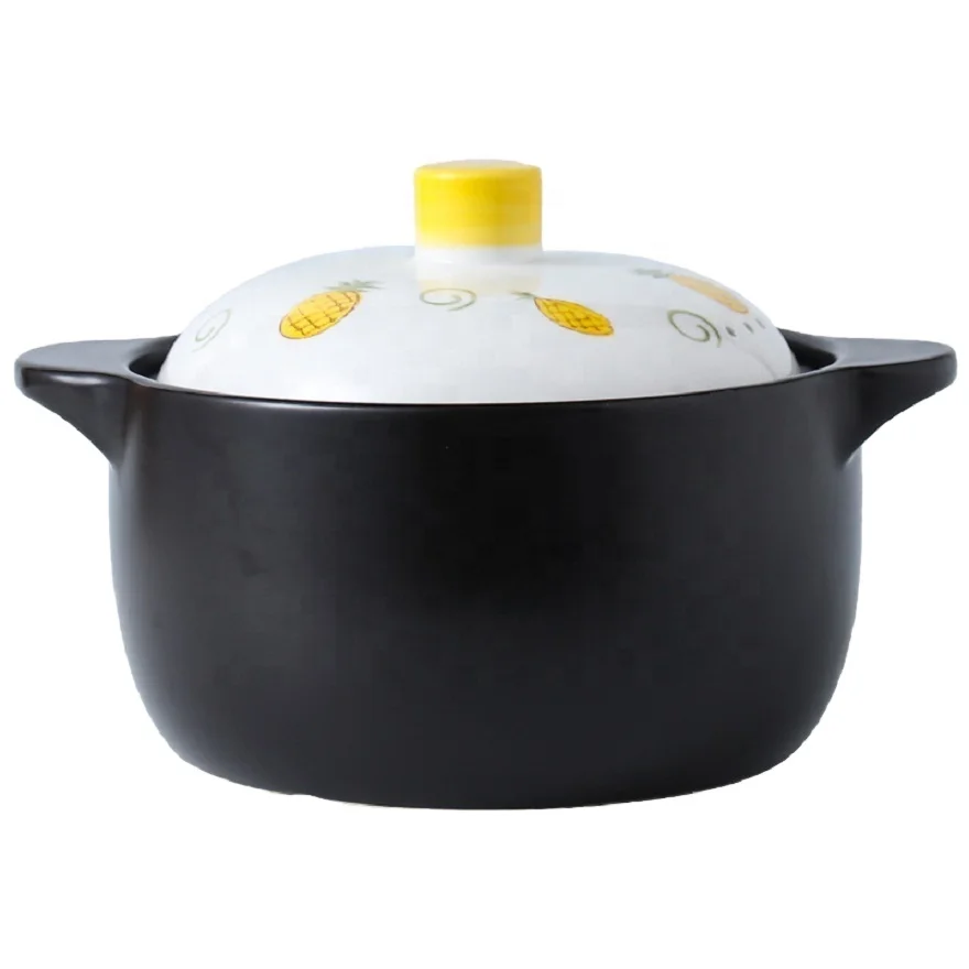 

Large-capacity open flame heat-resistant non-stick ceramic casserole with lid double-ear heat-resistant round soup pot, Black