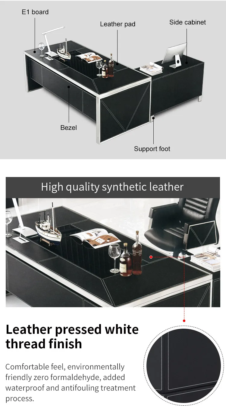 Chaises de bureau de luxe en cuir noir, Pengpai