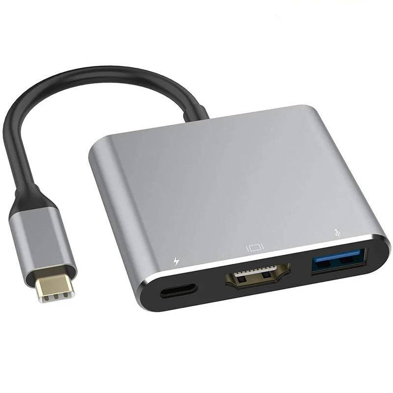 

Doonjiey high speed 4K 3 in 1 Type C To HDMI USB 3.0 USB-C PD charging multi-port HUB Adapter for laptop USB c hub, Gray
