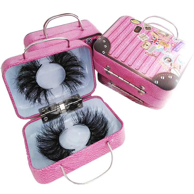 

wholesale 3d 5d faux mink eyelash Private Label lashes packaging customized suitcase box vendor, Black