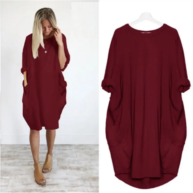 

Women's tshirt Dress Casual Loose Long Tops Casual Oversized Baggy Long Sleeve Pocket Jumper Pullover Blank T Shirt Dresses