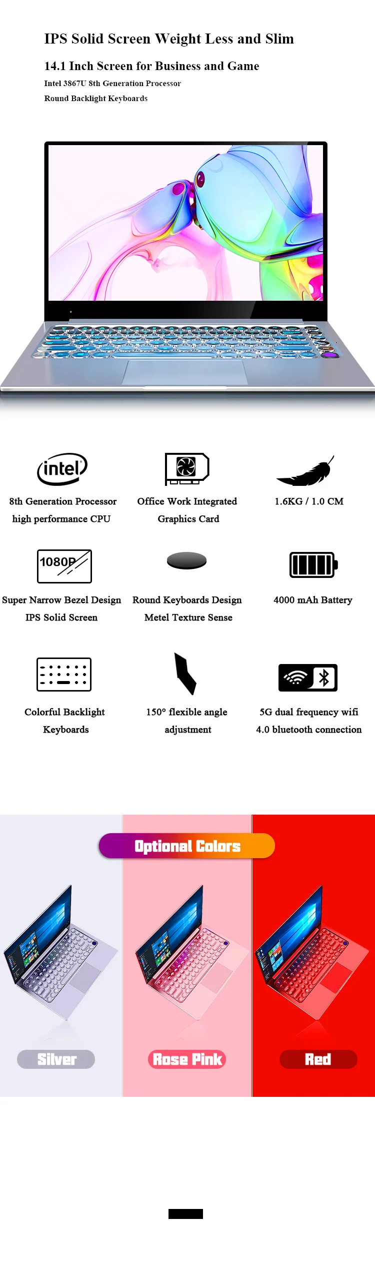 Ultra Thin Business Laptop with 512GB SSD 14" Display and Intel Celeron 3867U Processor