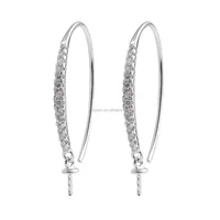 

SSE202 Sterling 925 Silver Hook Pearl Drop Earrings Semi Mounting Cubic Zirconia Jewellery Earwire Findings