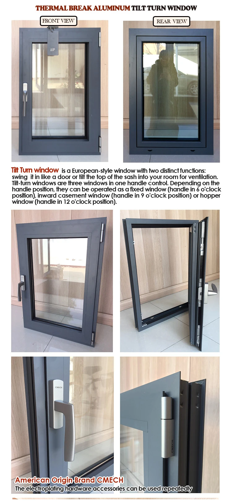 Cheap Factory Price tilt and turn upvc windows thermal break hinge window aluminum