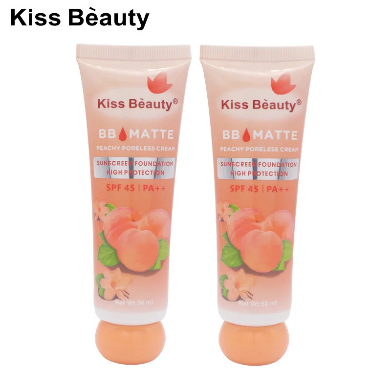 

KISS BEAUTY BB peach Liquid Foundation Natural Concealer Moisturize Nude Makeup Waterproof Long Lasting Liquid Foundation Cream, Natural color