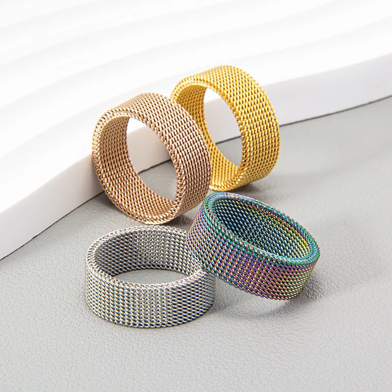 

Simple Fashion 8MM Vacuum Plated Titanium Steel Ring Waterproof 5 Colors Braided Mesh Soft Ring Couple Ring Jewelry