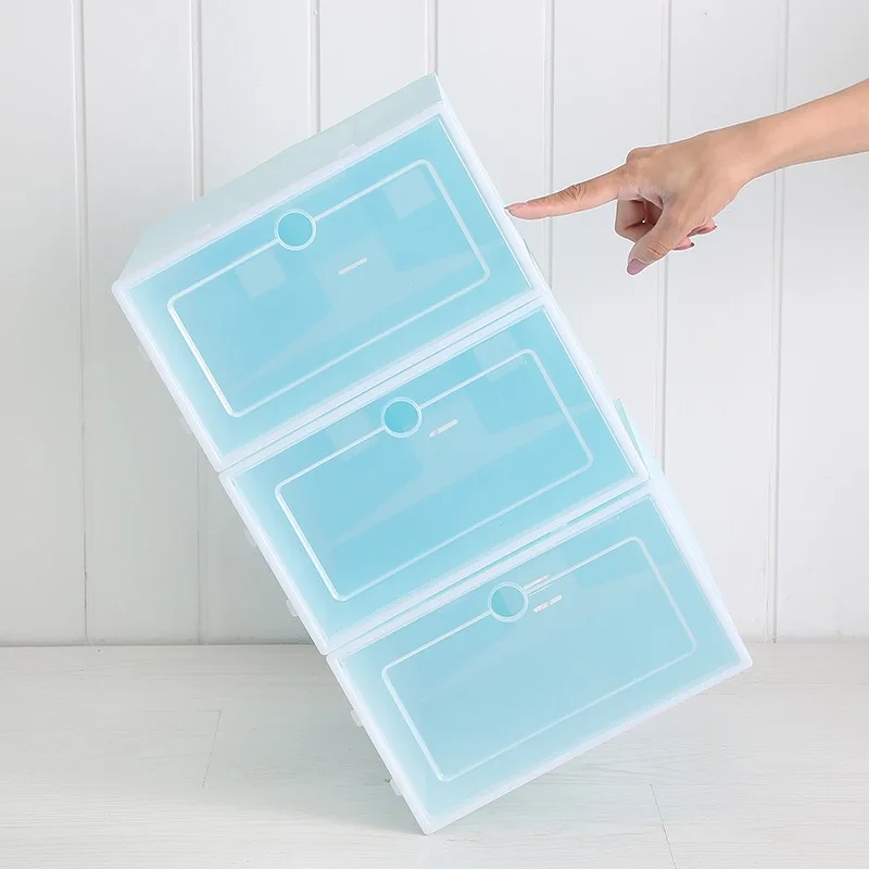 

Plastic Transparent Drop Front Clear Front Door Stackable Sneakers Shoe Storage Box for Shoe, Pink,blue,green,whiite