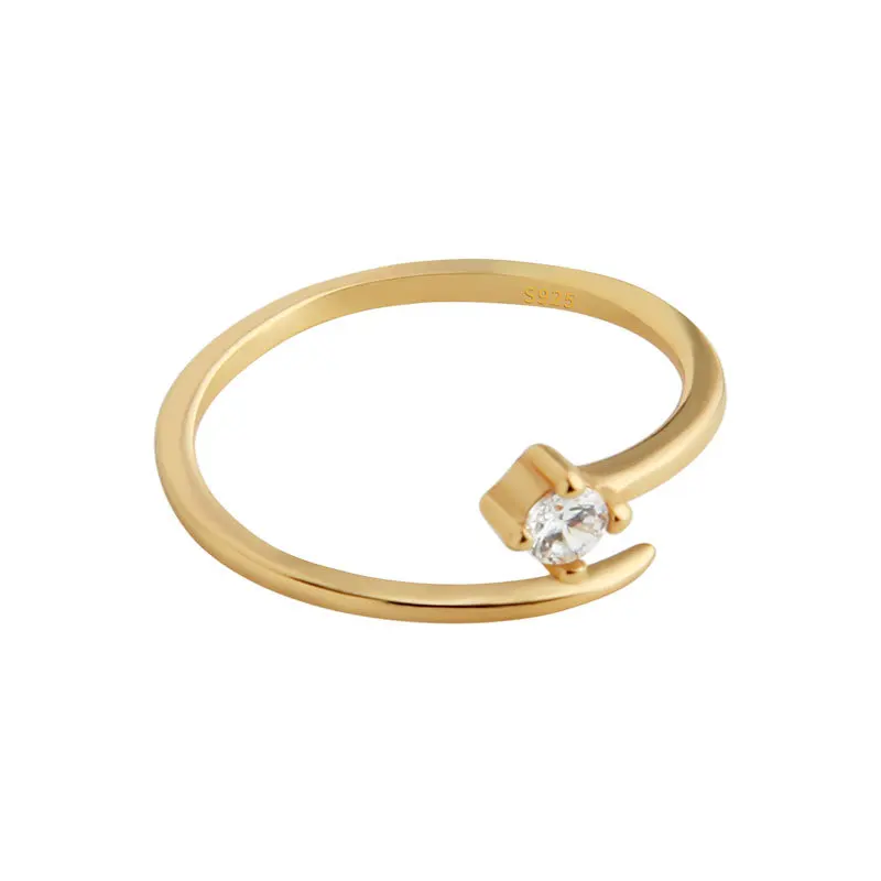 

Trendy 925 Sterling Silver Minimalist Nail Shape Cubic Zircon Rings High Polished Thin Adjustable Open Ring