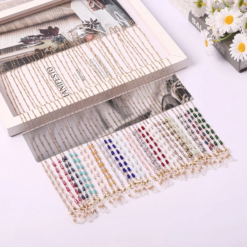 

Multi color rectangle crystal bead Crystal Eyeglasses Chain Beaded Glasses Necklace Holder Eyewear for girls