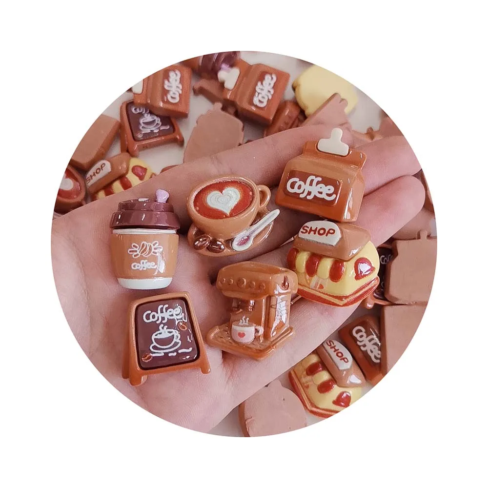 100PCS Shiny Cartoon Coffee Cup Resin Flatback Cabochons for Hairpin Scrapbooking DIY Jewelry Craft Decoration Accessories
