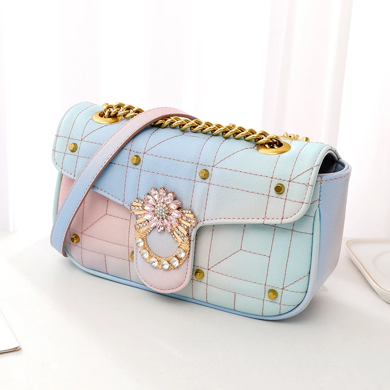 

new arrival ladies handbag luxury diamond popular women purses trendy colorful rivet rhinestone chain handbags