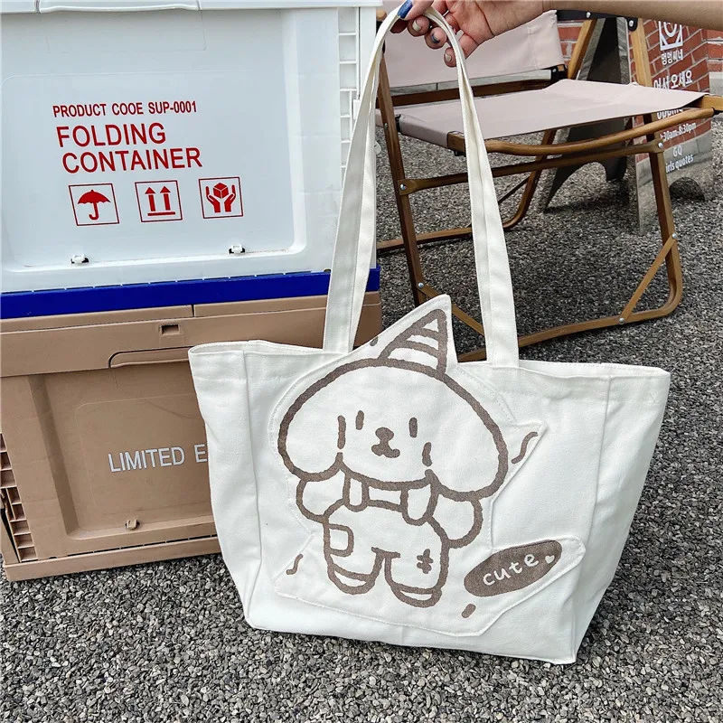 

2021 New cartoon printing with cute canvas handbag woman and student single shoulder shopping bag, Customized color