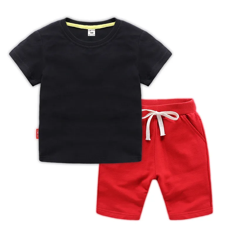 

100% Cotton Mixed Color Logo Print Kids Short Sleeve T Shirt Shorts Set Baby Clothing Sets