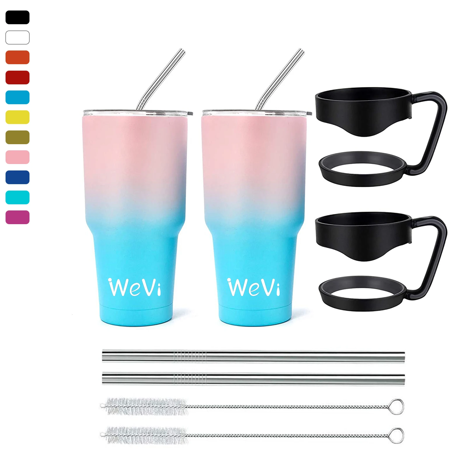 

WeVi Double walled stainless steel vacuum insulated travel coffee tumbler with straw wholesale, Customized color