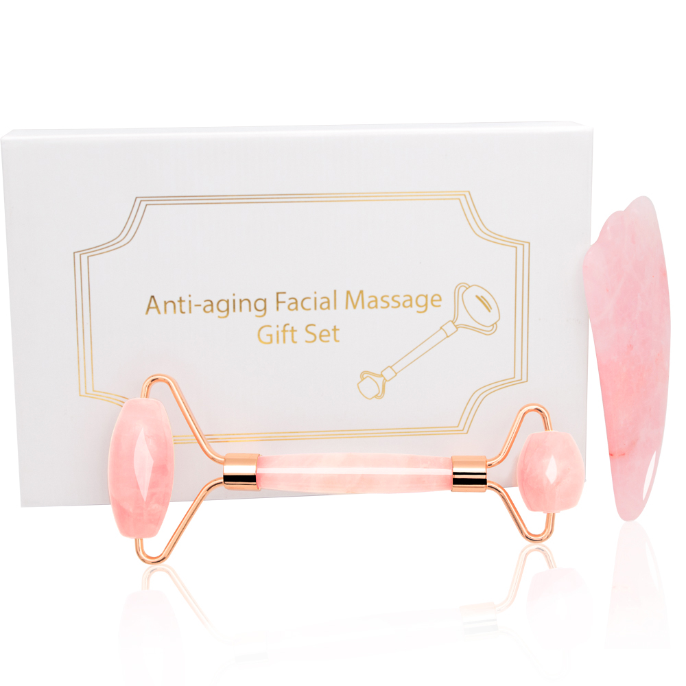 

Rose Quartz Roller Slimming Face Massager Lifting Tool Natural Jade Facial Massage Roller Stone Skin Massage Beauty Care, Pink