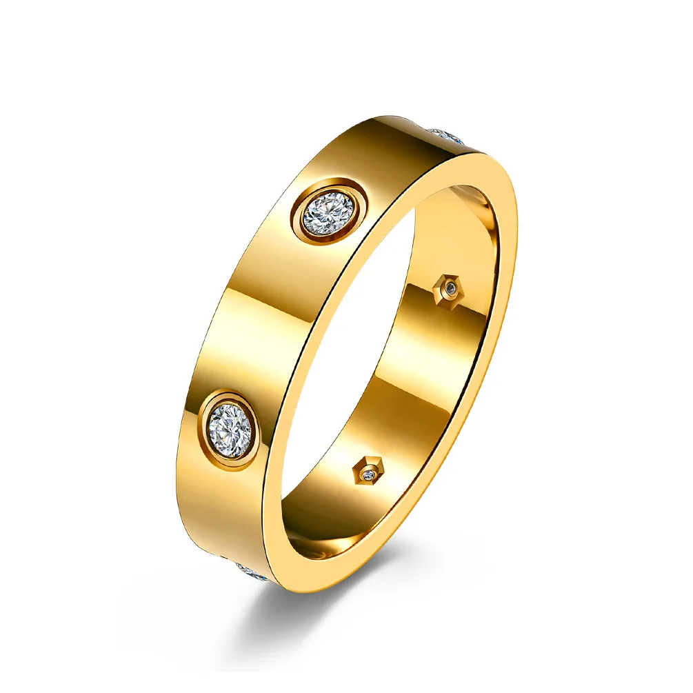 

Amazon Hot Selling Stainless Steel Diamond Wedding Rings Plated 18K Gold Couple Ring Jewelry, Picture shows