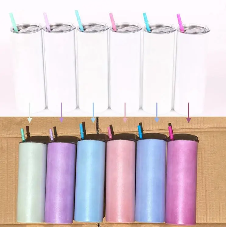

C48 20oz Stainless Steel UV Color Changing Mugs sublimation blanks Straight Cup with Lid and plastic straw