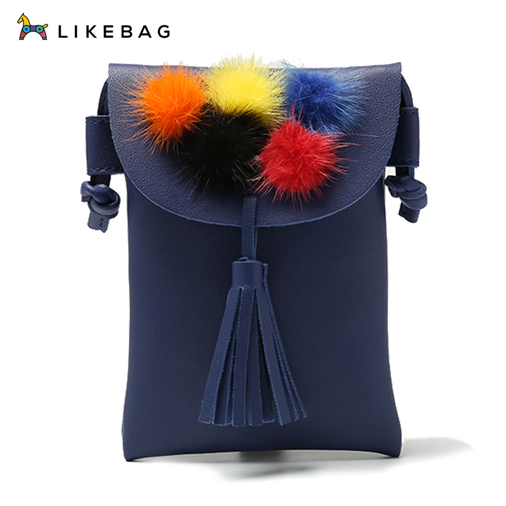 

LIKEBAG new product hot-selling fashion casual mobile phone messenger bag with fur ball decoration