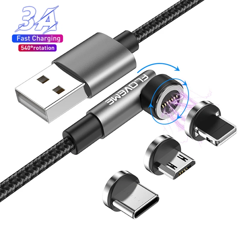 

DHL Free Shipping 1 Sample OK FLOVEME 540 Rotation Type C Magnetic Fast Charging USB Cable 3A Phone Charger Cable For iPhone