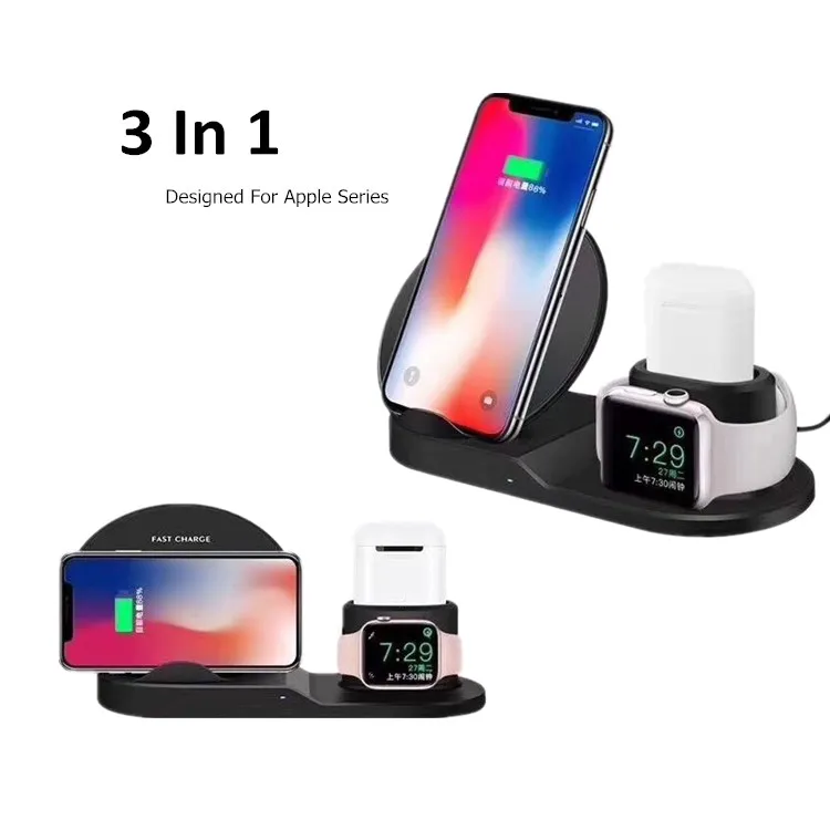 
Fast 3 in 1 qi wireless charger Stand Holder for Iphone 8 x Xs Max Xr Samsung S9 S10 Plus 