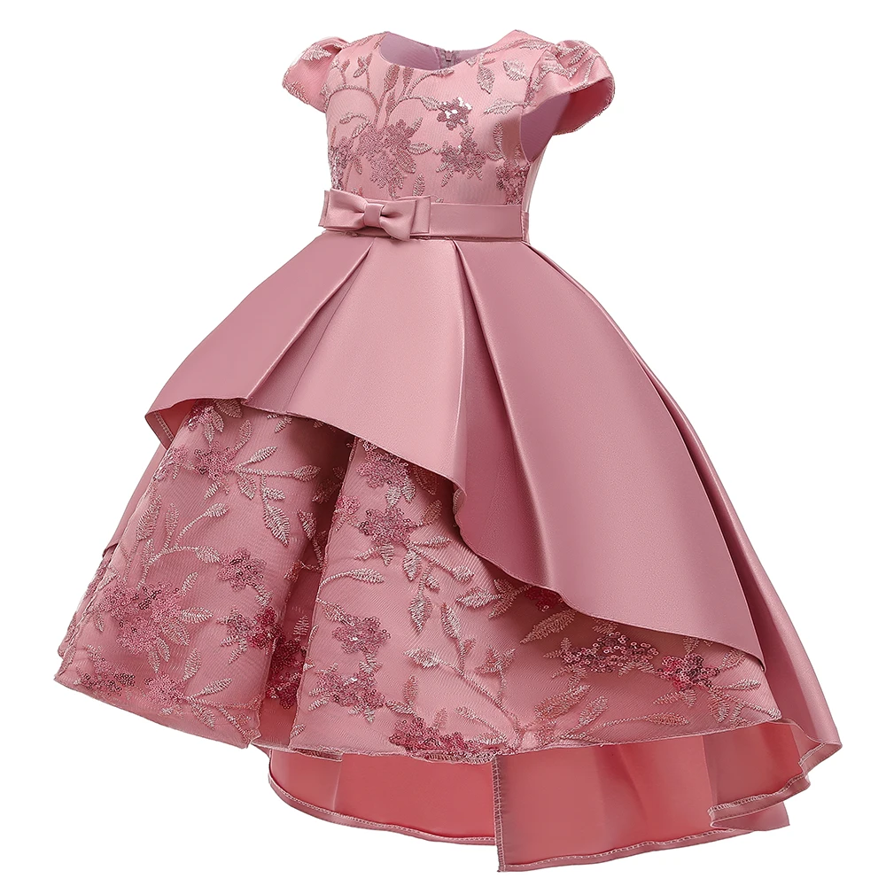 

High Quality Summer Frock Kids Party Wear Flower Girl Western Party Formal Trailing Birthday Dress, Pink,red,navy blue,gold