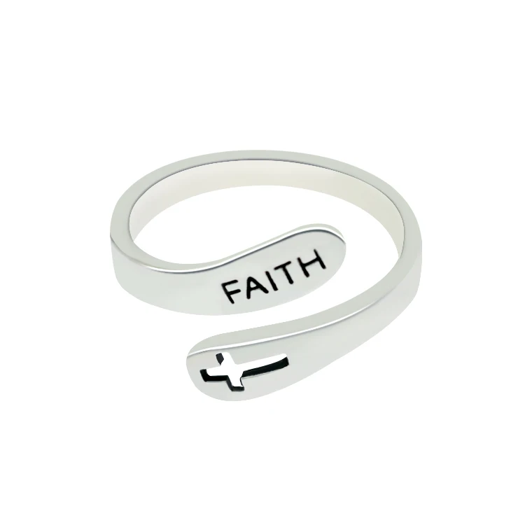 

Custom faith cross 925 sterling silver engraved letter adjustable rings, Silver color