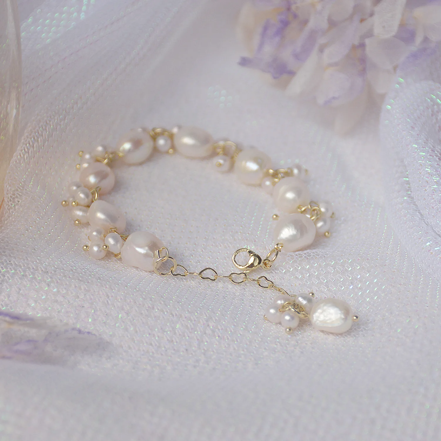 

Korean Simple Style Irregular Geometric Fresh Water Pearl Bracelet Adjustable Baroque Freshwater Pearl Bracelet