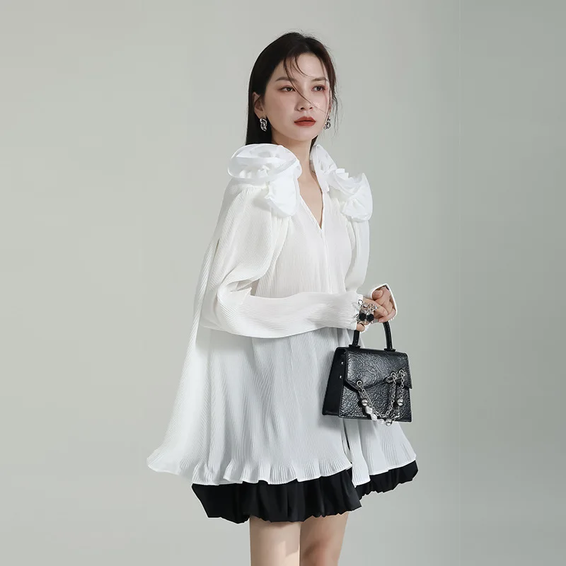 

2023 Spring and Summer New Three-Dimensional Flower Fold Shirt Loose Long Sleeve Blouse Female