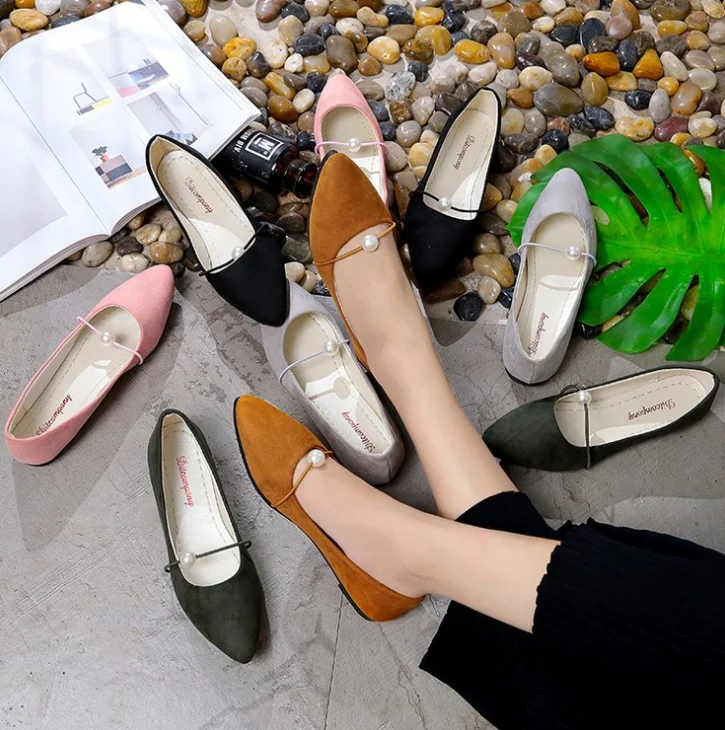

New Women flat shoes Pearl Women's Peas Shoes &K1028, Green black pink grey