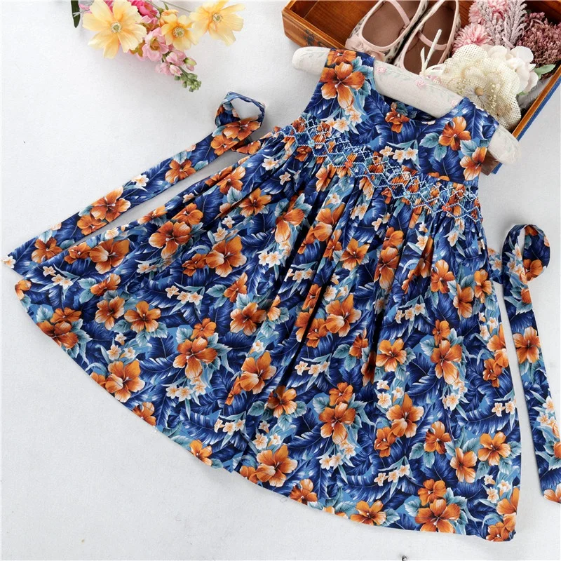 

B12857 Summer flower floral baby girls smocked dress SMOCKING embroidery children clothes boutiques