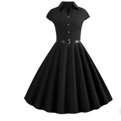 

2019 vestidos negros elegantes de manga corta vestido Retro de gran oscilacion vestido Casual de fiesta Rockabilly, As picture show