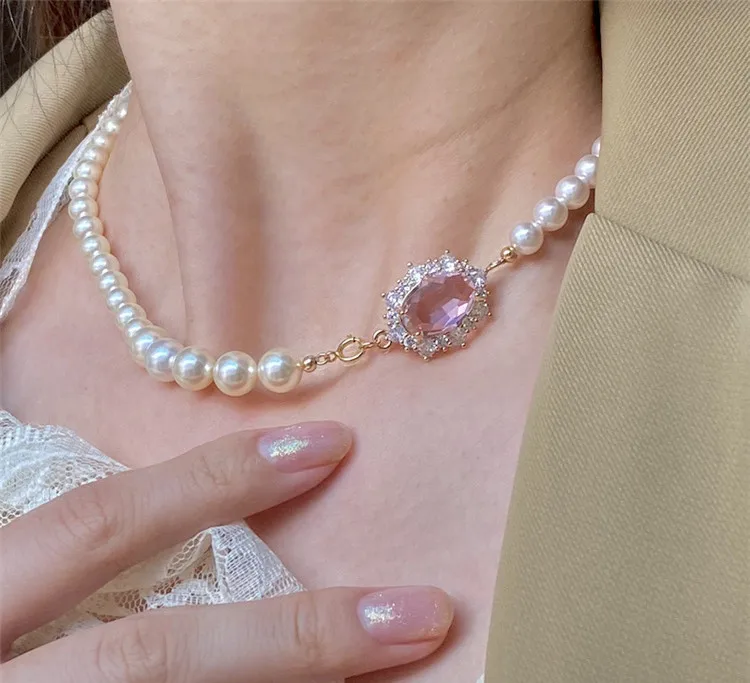 

SP Elegant Jewelry High Quality Freshwater Pearl Sweater Chain Necklace Gemstone Pendant Necklace