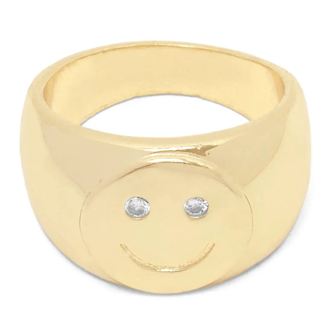 

Gold Plated Finish Women Round Signet Stamped Smile Face Ring for Girl Lovely Gift Wholesale, Customized
