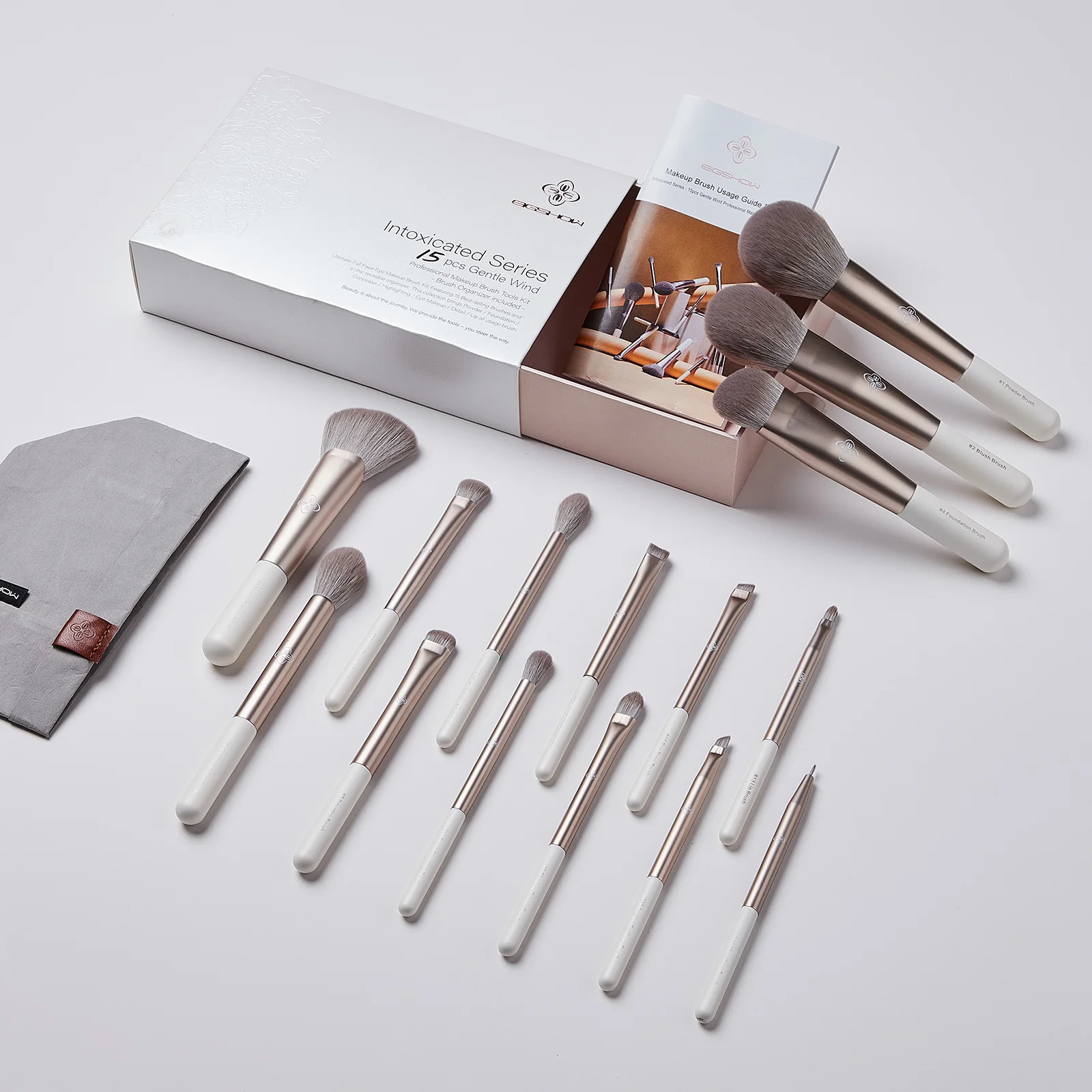 

EIGSHOW 15 pcs long ferrule cruelty free Cosmetic brush set