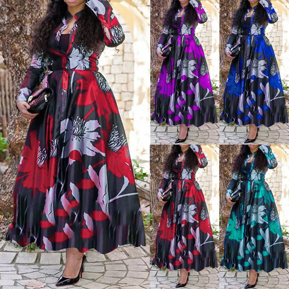 

Ethnic Fashion Women Maxi print long Summer Beach Chiffon Party Ladies dresses plus size fashionable women's clothing, Shown