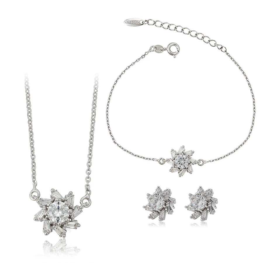 

65609 xuping fashion jewelry with rhodium color bracelet sun shape 3-pcs of jewelry sets necklace and earring